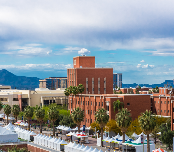 Elevated view of the Festival of Books on the University of Arizona Mall